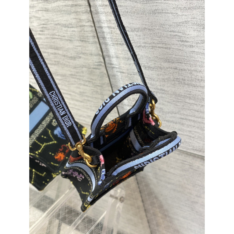 D*or mini book tote phone pouch multicolor D*or zodiac pixel pattern embroidery in black