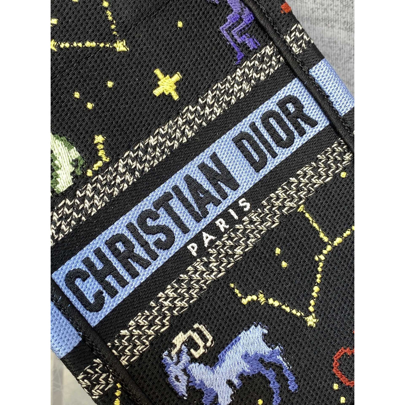 D*or mini book tote phone pouch multicolor D*or zodiac pixel pattern embroidery in black