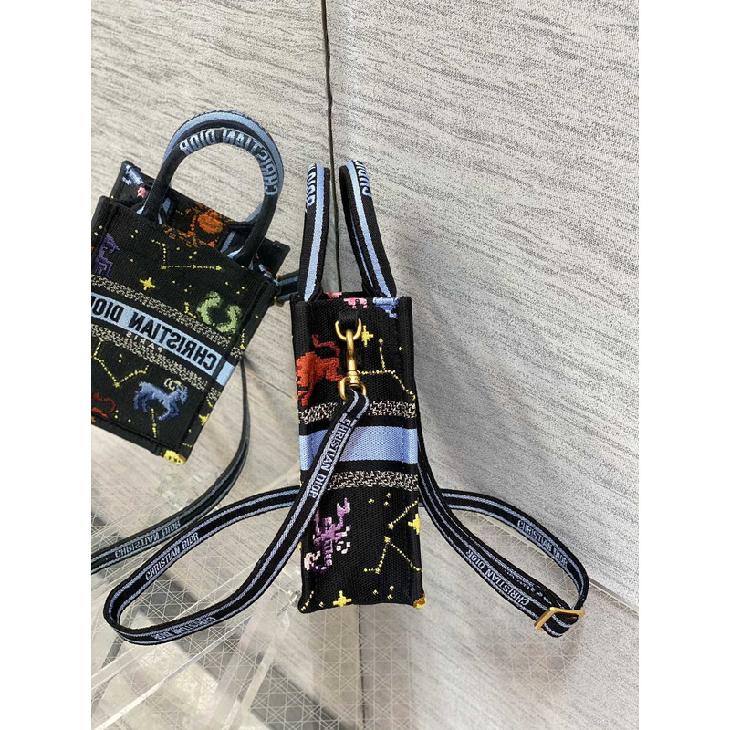 D*or mini book tote phone pouch multicolor D*or zodiac pixel pattern embroidery in black