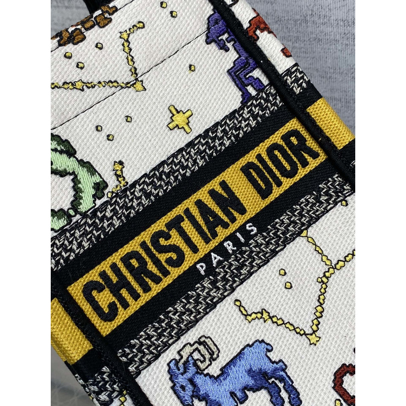 D*or mini book tote phone pouch multicolor D*or zodiac pixel pattern embroidery in cream fabric