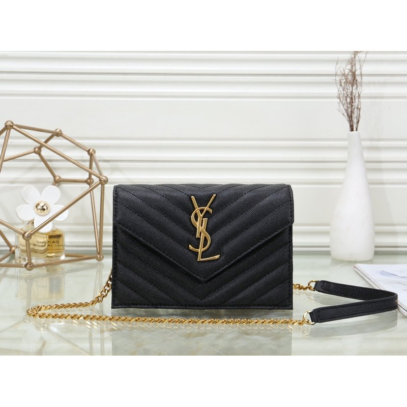 Saint Laurent Monogram Chain Leather Shoulder Bag