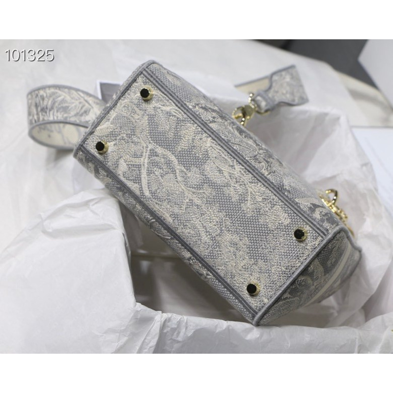 D*or lady d-lite bag toile de jouy embroidery in gray