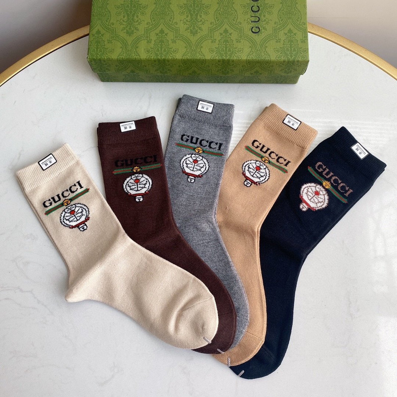 G*u*i x doraemon cotton crew socks (5-pair)