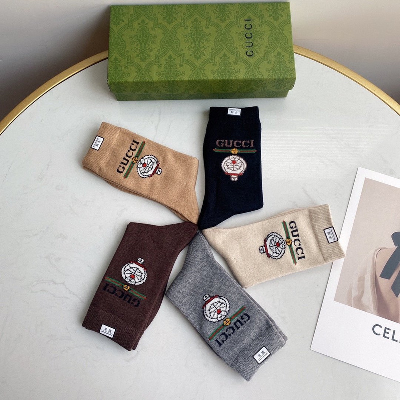 G*u*i x doraemon cotton crew socks (5-pair)