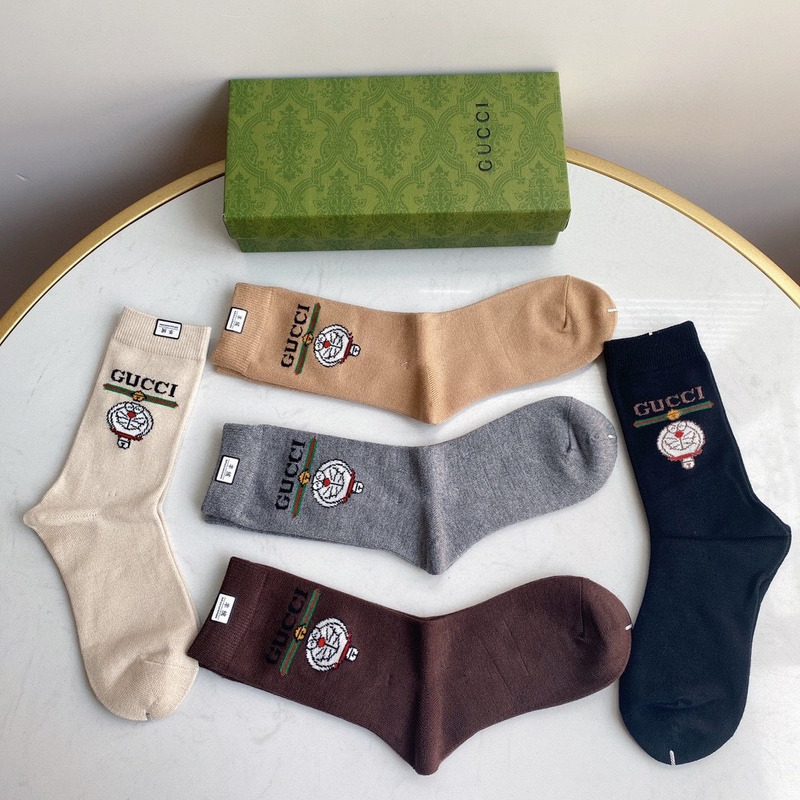 G*u*i x doraemon cotton crew socks (5-pair)