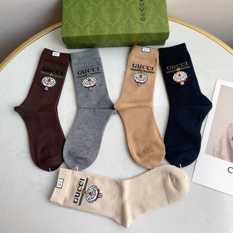 G*u*i x doraemon cotton crew socks (5-pair)
