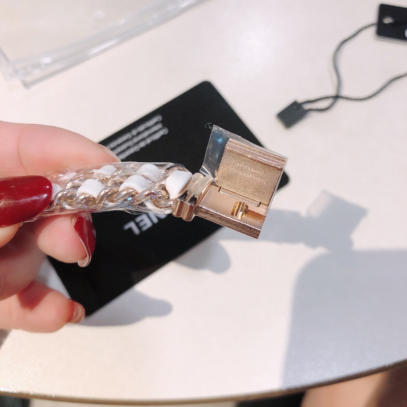 Ch*el premiere rock quartz plated metal and leather watch beige