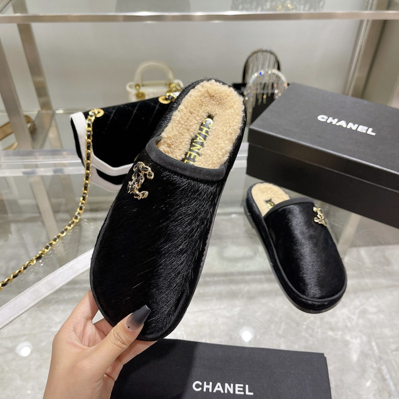 Ch*el pony style calfskin mules black