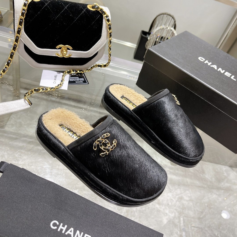 Ch*el pony style calfskin mules black