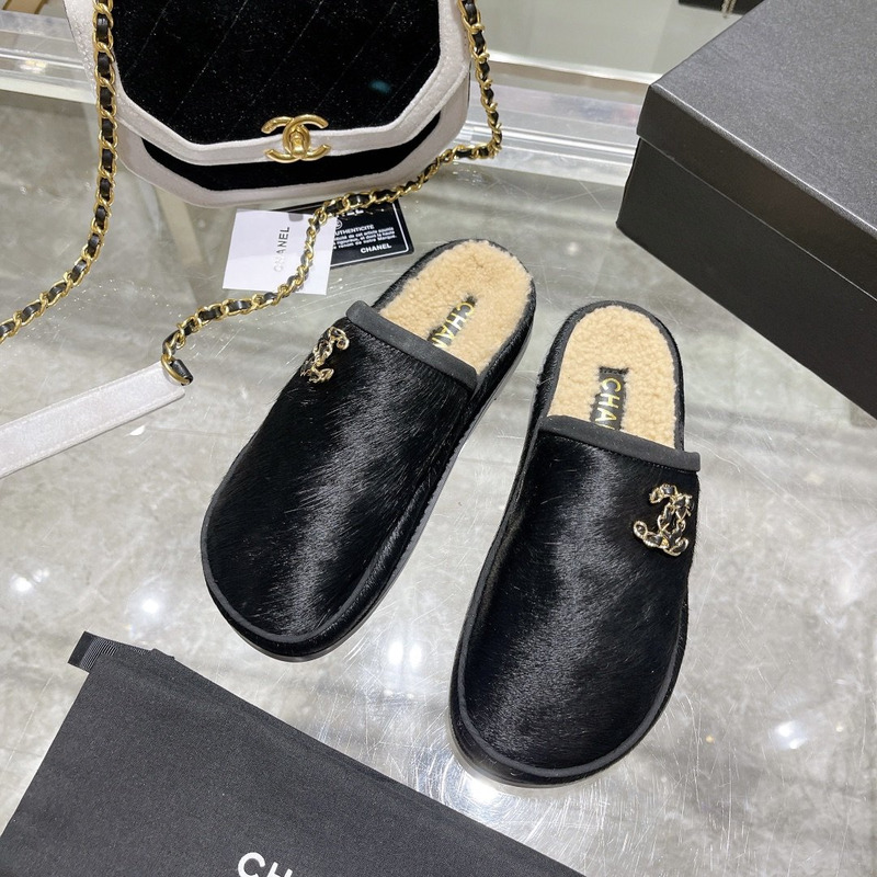 Ch*el pony style calfskin mules black