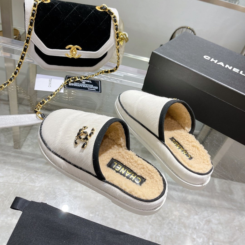 Ch*el pony style calfskin mules white