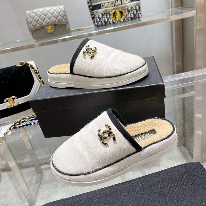 Ch*el pony style calfskin mules white