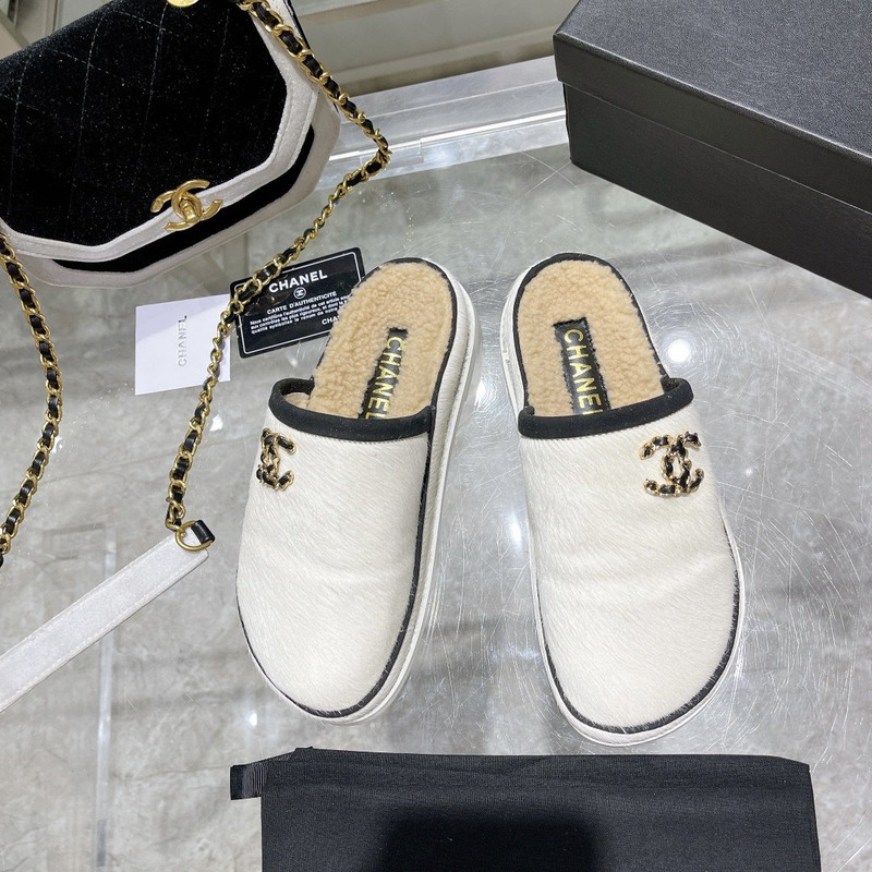 Ch*el pony style calfskin mules white