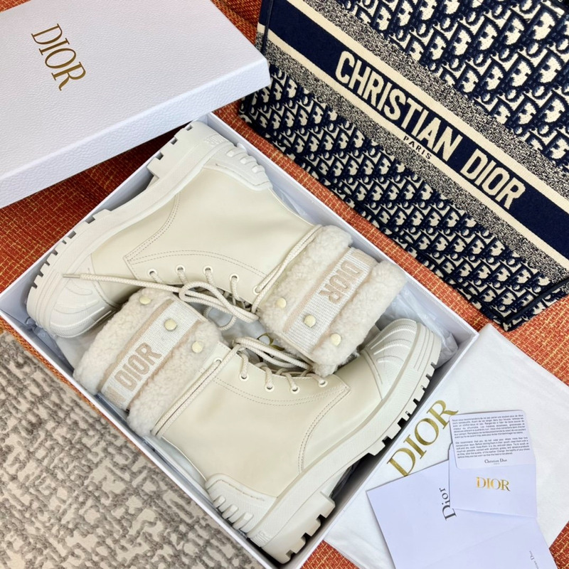 D*or d-major ankle boot white technical fabric and white calfskin