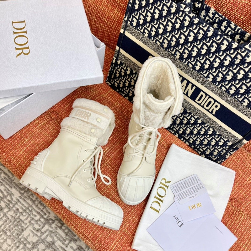 D*or d-major ankle boot white technical fabric and white calfskin