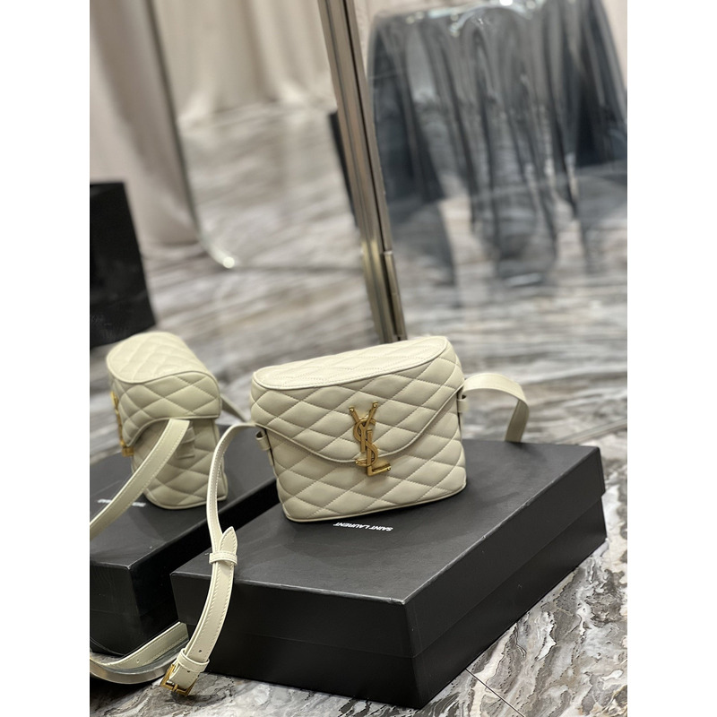 Saint Laurent June Quilted Leather Shoulder Bag White