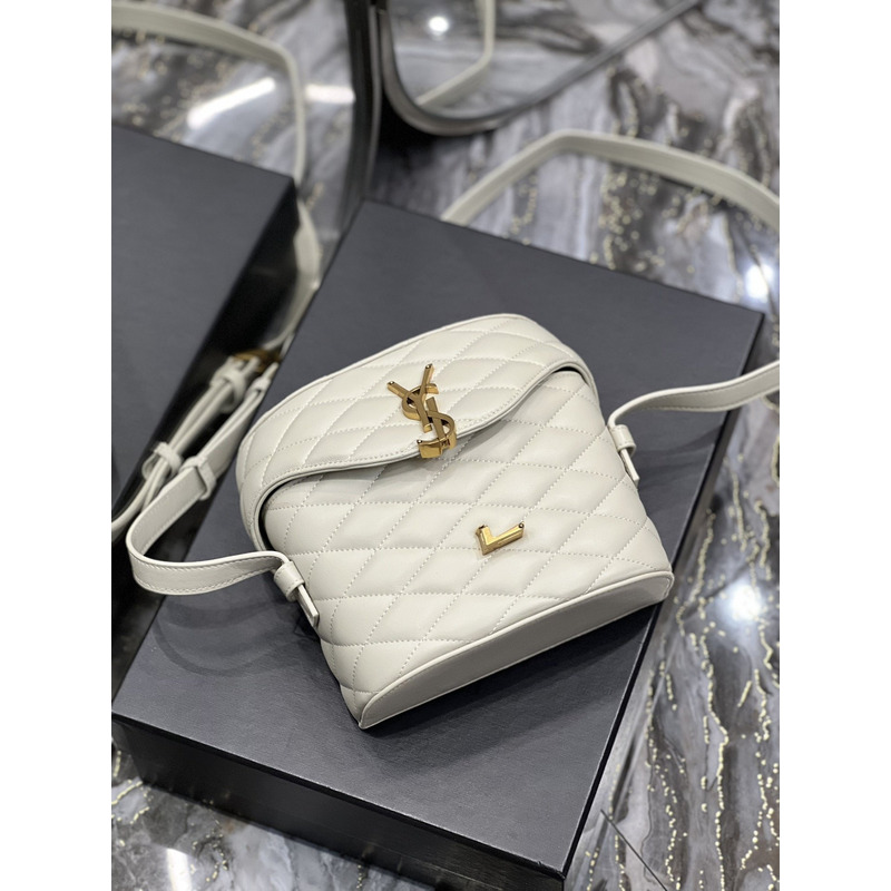 Saint Laurent June Quilted Leather Shoulder Bag White