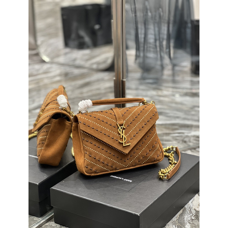 Saint Laurent Collège M Suede Shoulder Bag Brown
