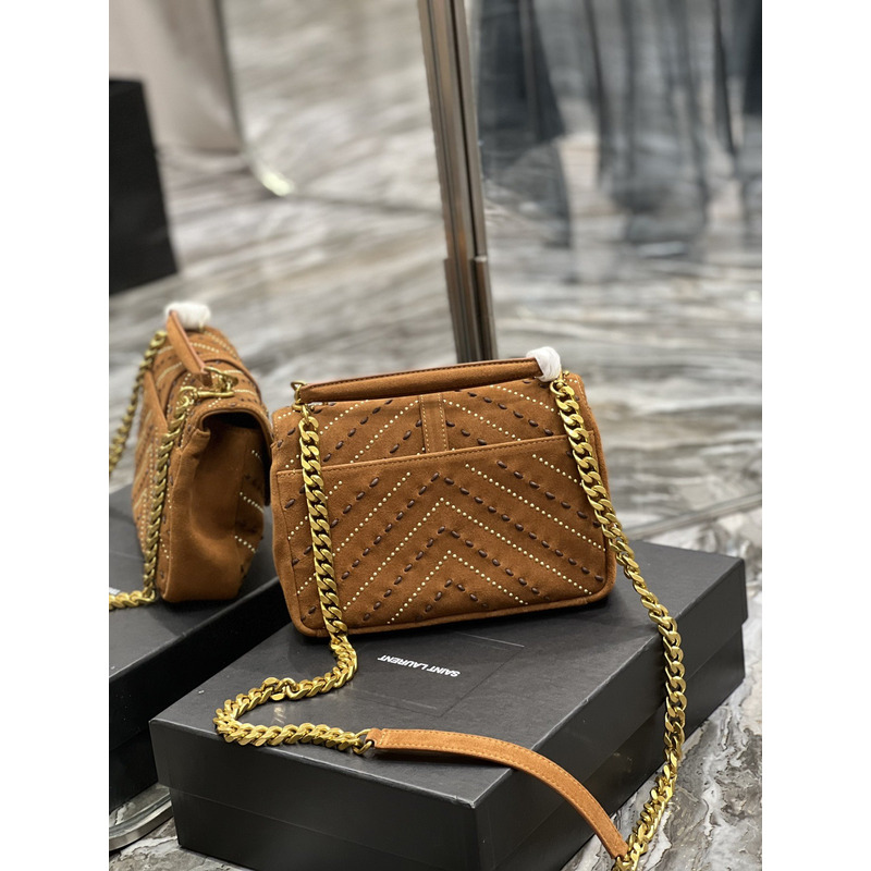 Saint Laurent Collège M Suede Shoulder Bag Brown