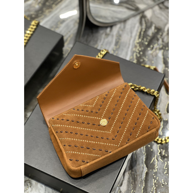 Saint Laurent Collège M Suede Shoulder Bag Brown