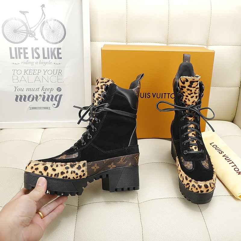 l**is V*t*n laureate leopard-print pony-hair platform desert boots black