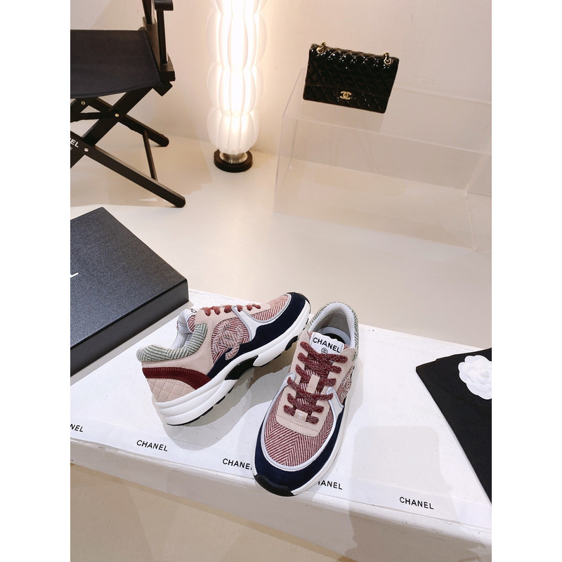 Ch*el fabric & suede calfskin sneakers