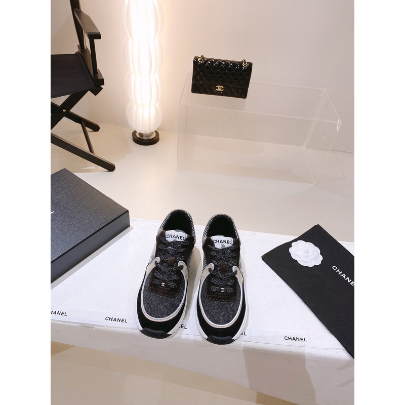 Ch*el fabric & suede calfskin sneakers