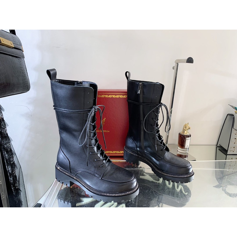 Rene Caovilla Lace Up Mid Calf Boots Black