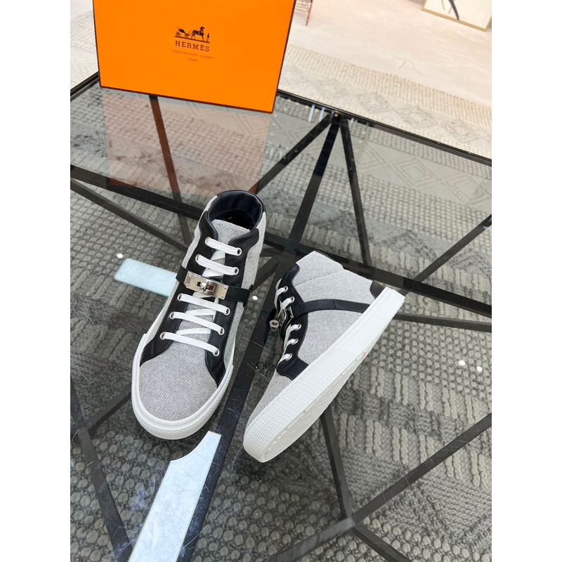 H**mes kelly day high-top sneakers gray&black/silver