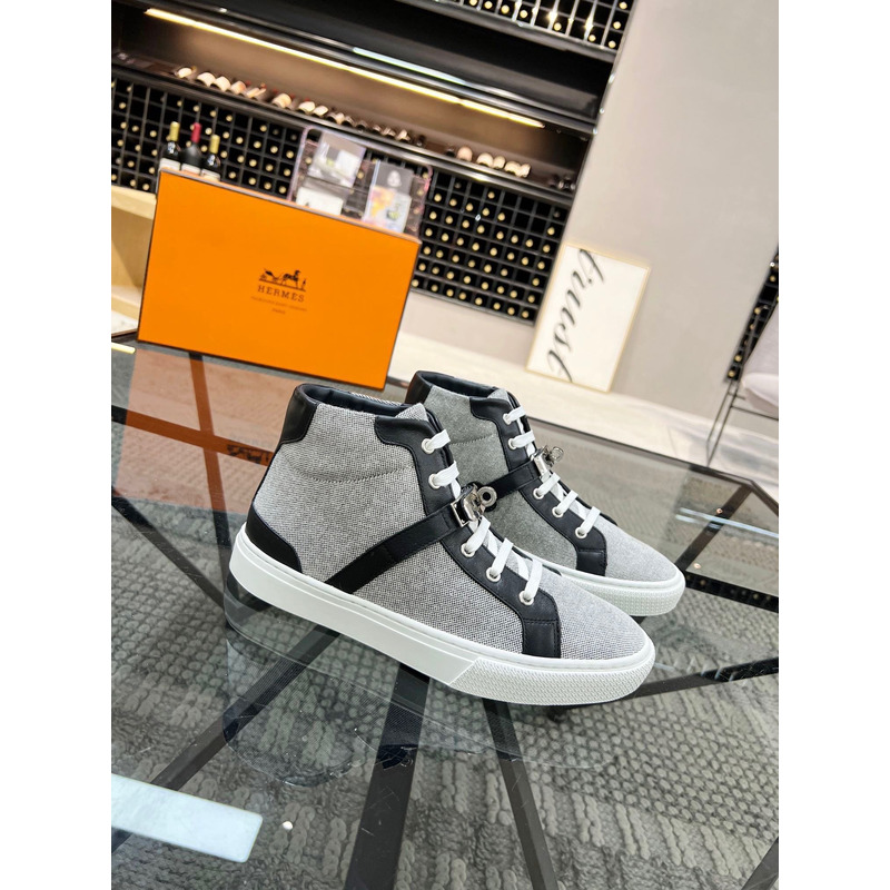 H**mes kelly day high-top sneakers gray&black/silver