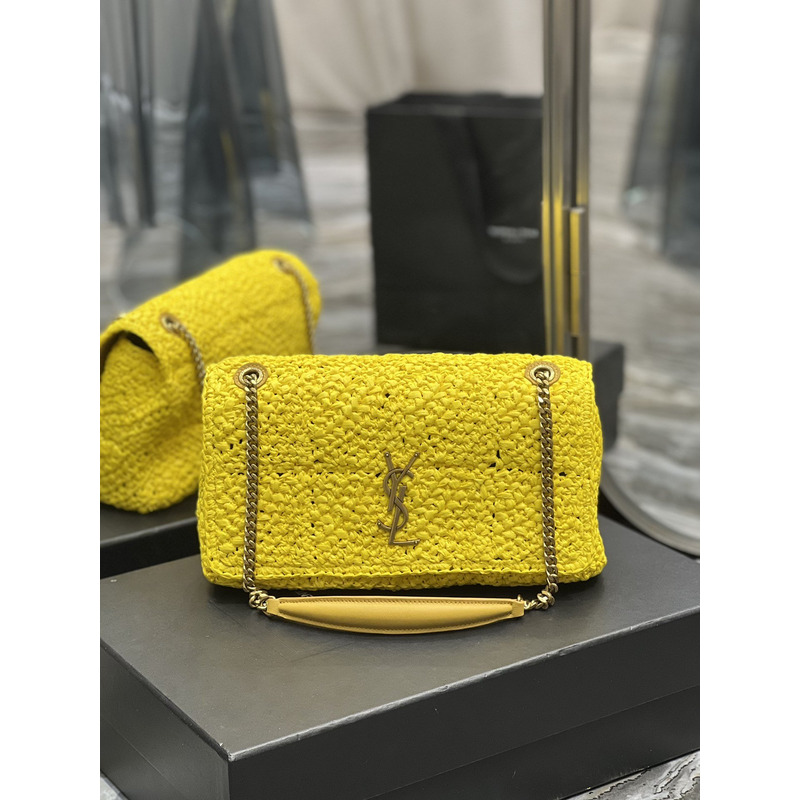 Saint Laurent Jamie Flat Shoulder Bag Crochet Raffia Yellow