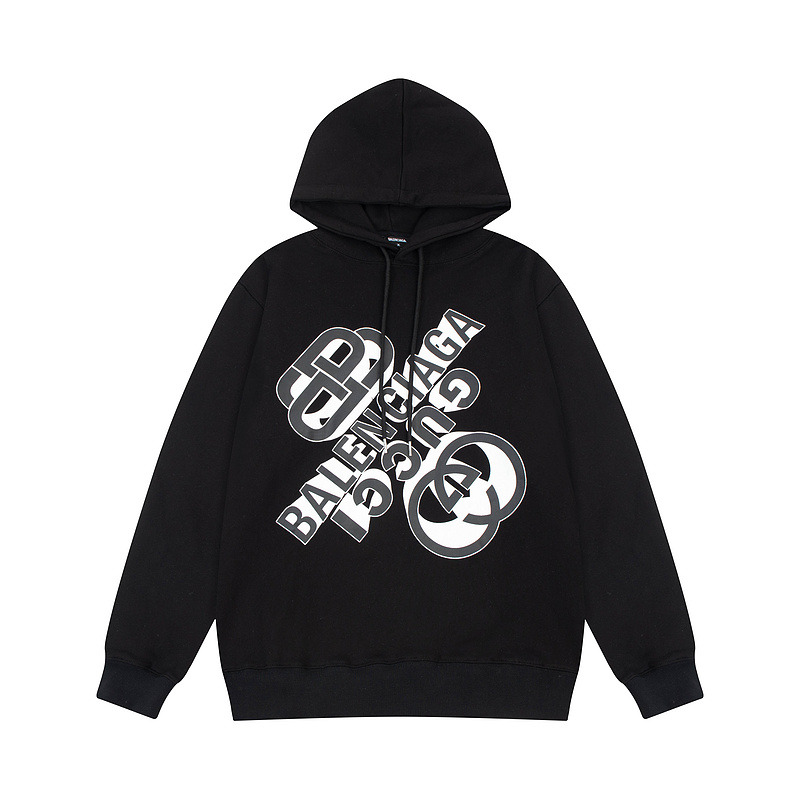 Ba*len*cia*ga x g*u*i logo printing hoodie black