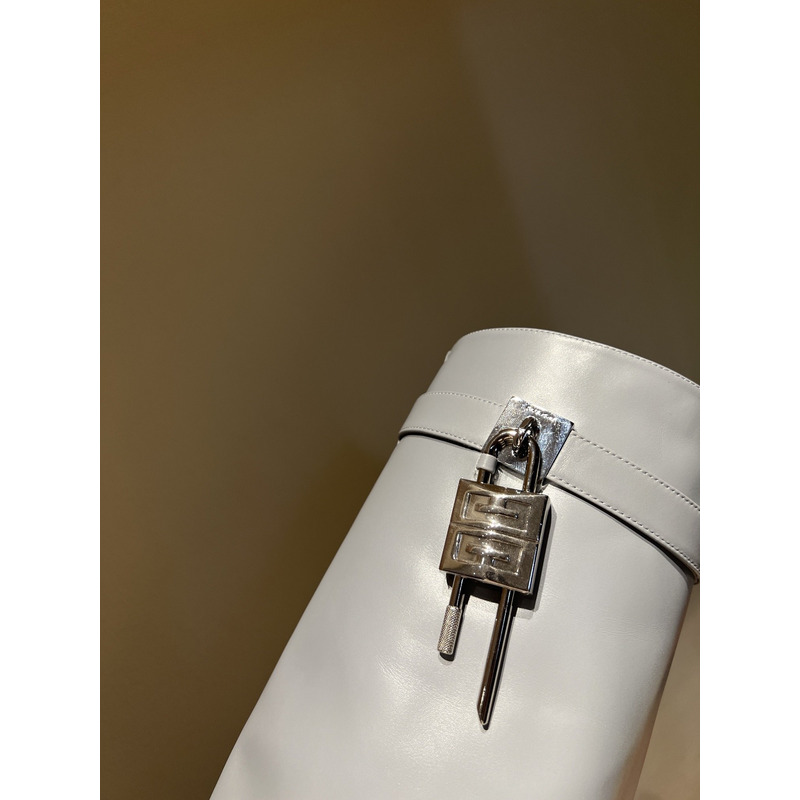 Givenchy Shark Lock Leather Knee High Boots Light Grey