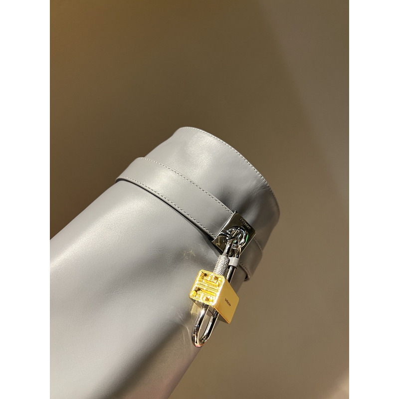 Givenchy Shark Lock Leather Knee High Boots Light Grey