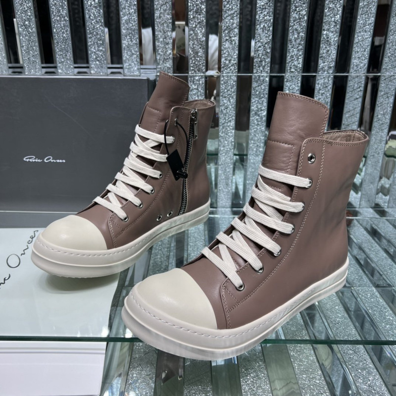 Rick Owens High Top Leather Sneakers Tan