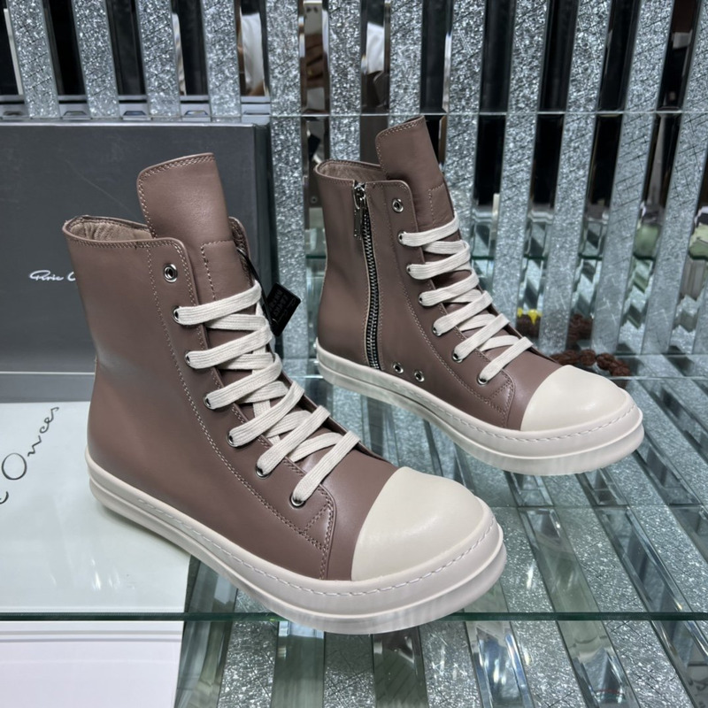 Rick Owens High Top Leather Sneakers Tan