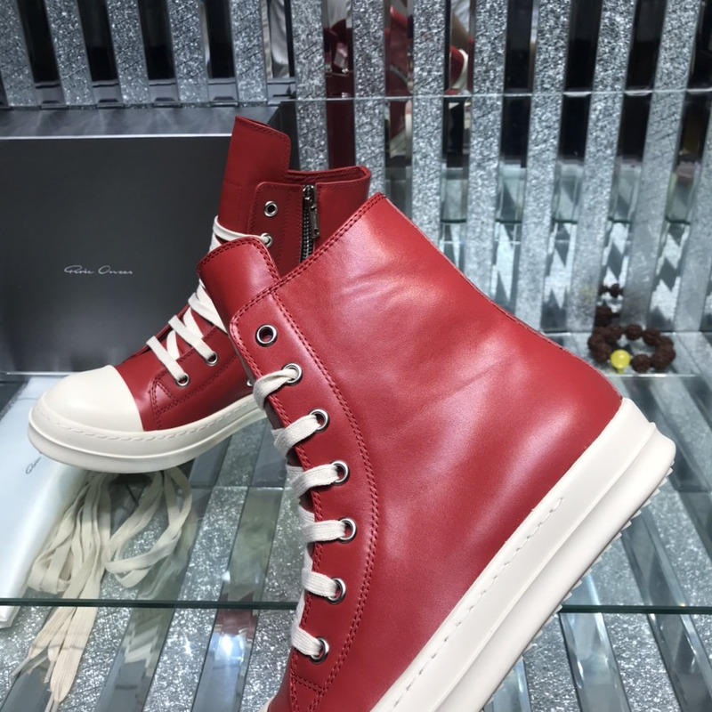 Rick Owens High Top Leather Sneakers Red