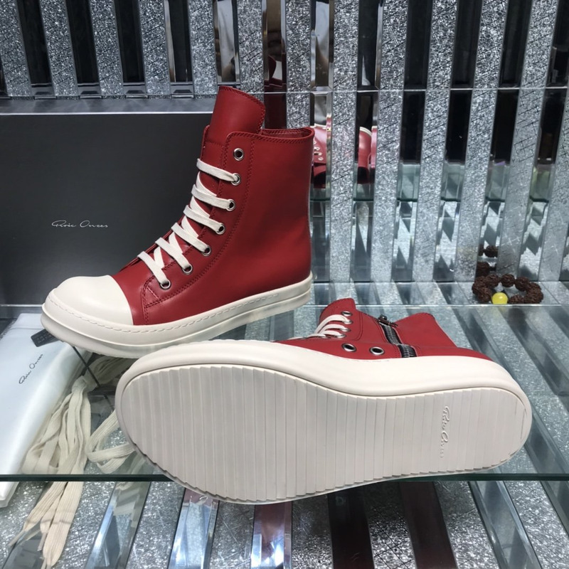 Rick Owens High Top Leather Sneakers Red