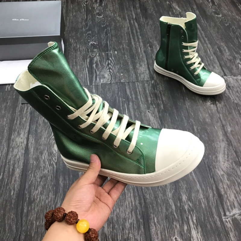 Rick Owens Darkshaw Lace-Up Leather Sneakers Green