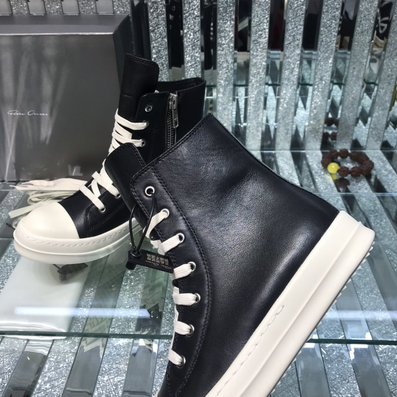 Rick Owens Darkshaw Lace-Up Leather Sneakers Black