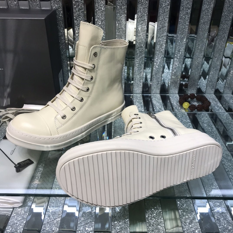 Rick Owens Darkshaw Lace-Up Leather Sneakers White