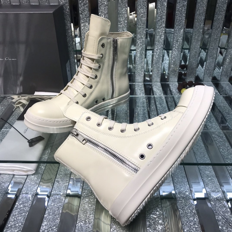 Rick Owens Darkshaw Lace-Up Leather Sneakers White