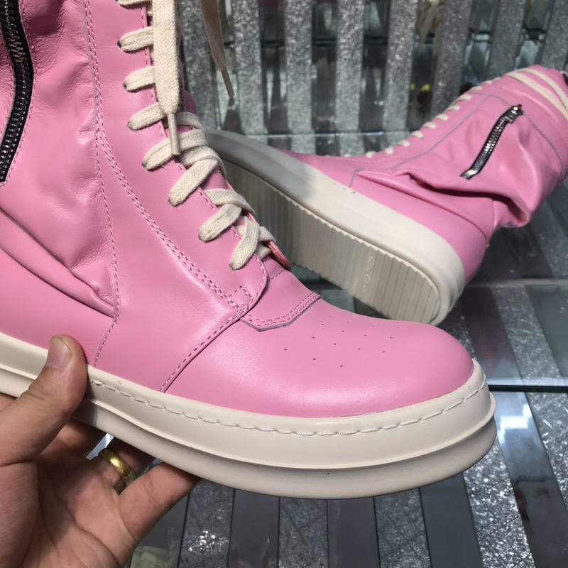 Rick Owens Cargo Basket High-Top Leather Sneakers Pink