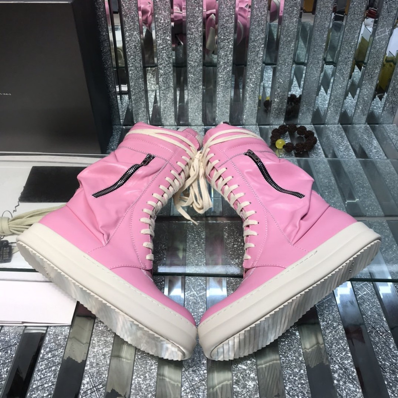 Rick Owens Cargo Basket High-Top Leather Sneakers Pink