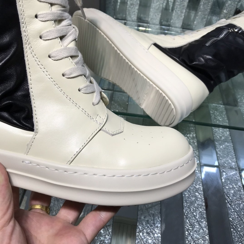Rick Owens Cargo Basket High-Top Leather Sneakers White and Black