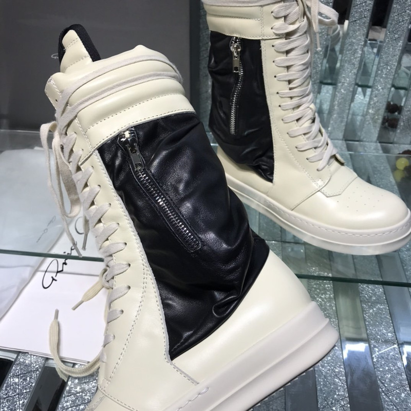 Rick Owens Cargo Basket High-Top Leather Sneakers White and Black
