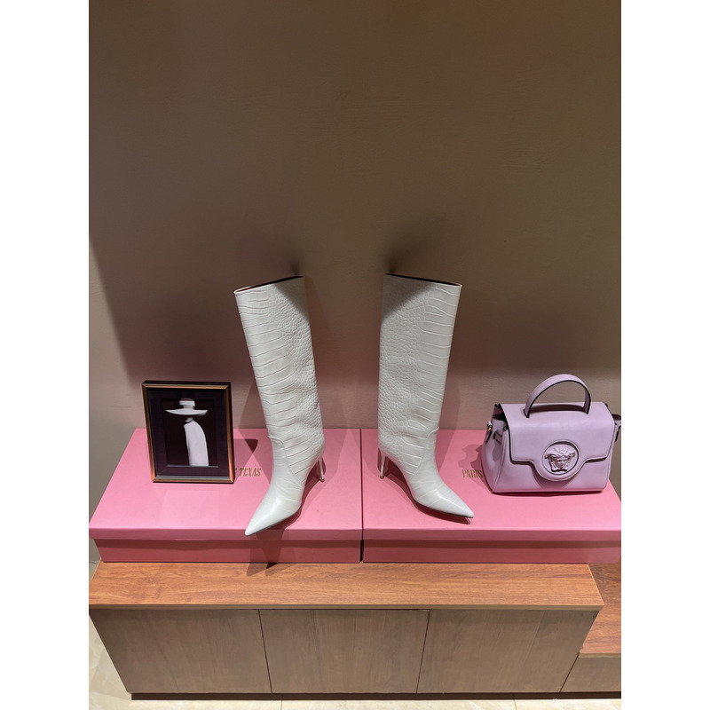 Bettina Vermillon Josephine Crocodile Embossed Knee Boots White