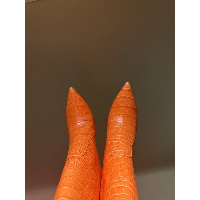 Bettina Vermillon Josephine Crocodile Embossed Knee Boots Orange