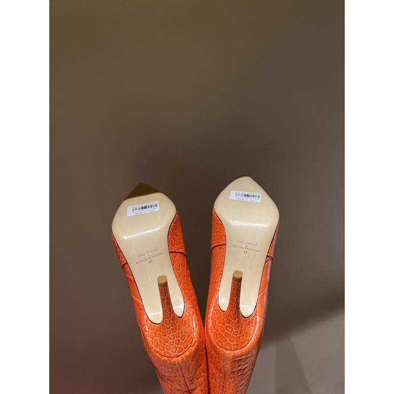 Bettina Vermillon Josephine Crocodile Embossed Knee Boots Orange