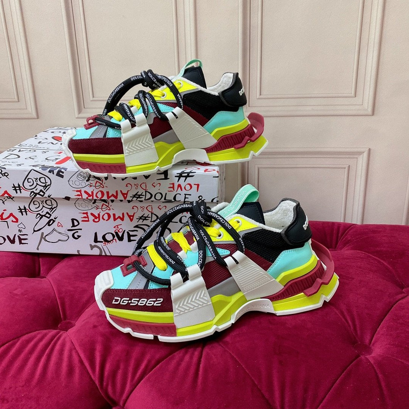 Dolce & Gabbana Panelled Space Multimaterial Sneakers Burgundy/Yellow/White